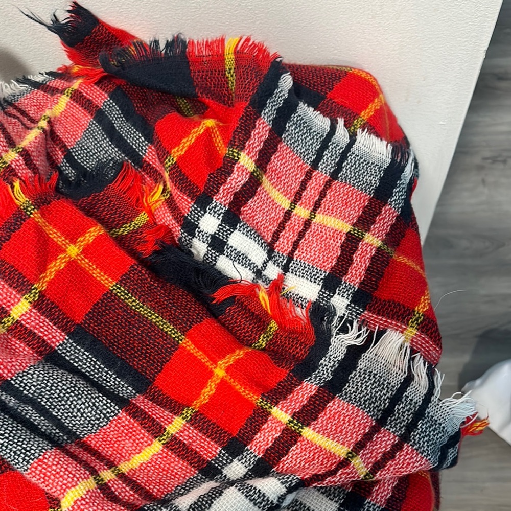 Large Red and Black Plaid Scarf